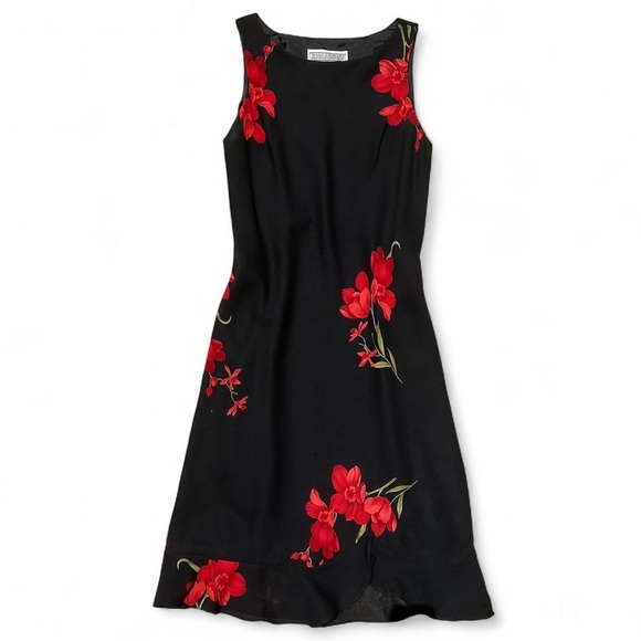 Jessica Howard Black Dress with Red Floral Design - Picture 1 of 7
